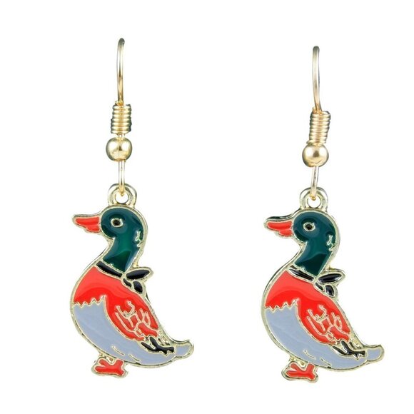 Enamel Earrings Duck Handmade - Picture 3 of 6